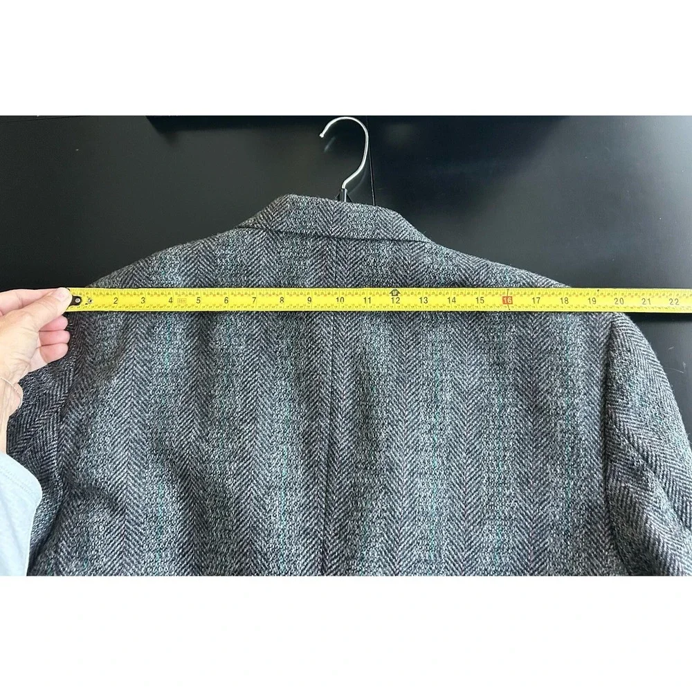 Men's Wool Sport Coat 44L Gray Herringbone 2 Button Gallery Haggar Office